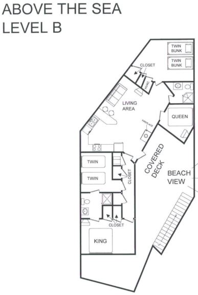 A level B layout view of Sand 'N Sea's beachfront house vacation rental in Galveston named Above The Sea